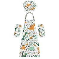 Cute Dinosaur 3 Pcs Kids Apron Toddler Chef Painting Baking Gardening (with Pockets) Adjustable Artist Apron for Boys Girls-M