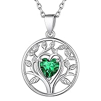 925 Sterling Silver Tree of Life/Filigree Crescent Moon Necklace Heart Birthstone Pendant Necklace Gift for Women Girls
