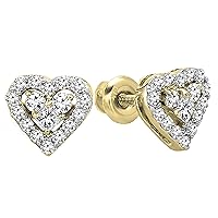 Dazzlingrock Collection 0.45 Carat (ctw) Princess & Round White Diamond Perfect Heart Stud Earrings for Women in 10K Gold