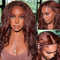 Beauty Forever #33B Reddish Brown Kinky Straight 13X4 Lace Frontal Wig Human Hair Wigs Brownish Color, 18 Inch Glueless Lace Front Wigs 150% Density Colored Human Hair Pre Plucked Wigs For Women