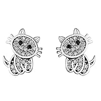 Women's and Girls 14K Gold Plated Simulated Diamond with CZ Ear Studs Cat Earrings Women