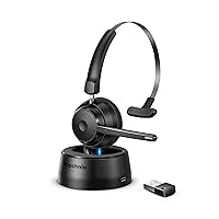 Bluetooth Headset, Wireless Headset with Upgraded Microphone AI Noise Canceling, On Ear Bluetooth Headset with USB Dongle for Office Call Center Skype Zoom Meeting Online Class Trucker