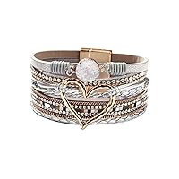 KunBead Jewelry Heart Leather Wrap Bracelets for Women Handmade Braided Boho Multilayer Magnetic Buckle Bracelet Wristband Cuff Bangle Birthday Gifts