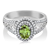 Gem Stone King 925 Sterling Silver Green Peridot Engagement Ring For Women (1.36 Cttw, Gemstone Birthstone, Available In Size 5, 6, 7, 8, 9)