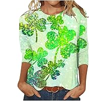 My Orders 2024 St Patrick's Day Shirt for Women Irish Shamrock Graphic 3/4 Sleeve Tops Spring Summer Crewneck Blouse Tee Lucky Green Clover Tunic Tshirt Four Leaf Print Sweatshirt