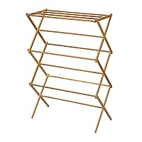 Bamboo Folding Clothes Drying Rack, Upscale Laundry Rack with 11 Dowels, Environmentally Friendly, Stable Frame, Shelf for Drying Flat