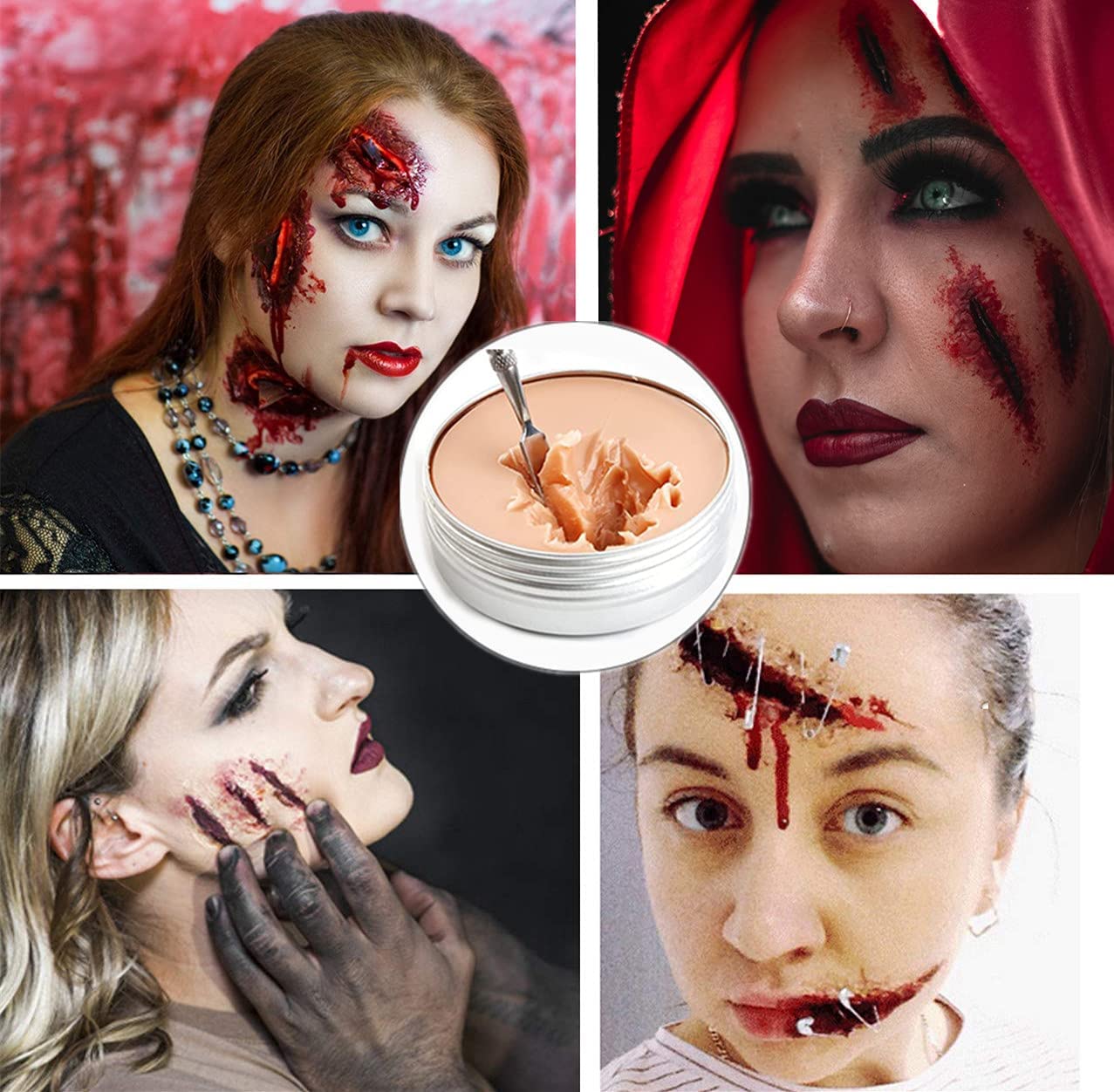 Mysense Liquid Latex Scar Wax SFX Makeup Kit for Fake Scars Wounds Burns Clown Zombie With 6 Color Wheel Face Body Paint Stage Blood Coagulated Blood Gel and Spatula Sponges Q-tips