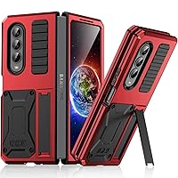 Samsung Z Fold 4 Metal Case with Screen Protector Military Rugged Heavy Duty Shockproof Case with Stand Full Cover Tough case for Samsung Z Fold 4 (Red)