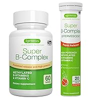 Super B-Complex & Effervescent Bundle, 60 Sustained-Release Tablets & 20 Orange Flavor Effervescent Tablets for Fast Energy On The Go, by Igennus
