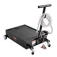 VEVOR Low Profile Oil Drain Pan, 15 Gal Oil Drain Pan with Pump, Oil Change Pan with 180W Electric Pump, 8.2ft Hose & Folding Handle, Rolling Oil Drain Cart for Trucks, Buses, RVs