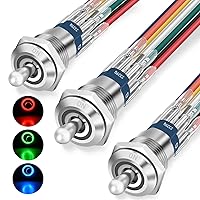 Nilight 3PCS RGB Toggle Switch 12-24V Rocker Switch RED Green Blue LED Lighted w/Pre-Wired Harness Stainless Steel Latching On Off Switches Waterproof for Boats Cars Trucks RV, 2 Years Warranty