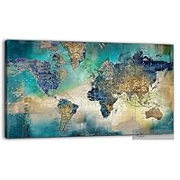 JILING Large World Map Canvas Prints Wall Art For Living Room Office 