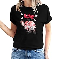 Gnome Couple Graphic T-Shirt for Women Valentines Day Casual Short Sleeve Tee Shirts Fashion Cute Crewneck Blouses