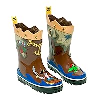 Pirate Brown Rubber Rain Boots With Fun Crossbones Pull On Heel Tab