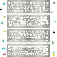 4 Pieces Metal Journal Stencil Metal Planner Stencil Bookmark Ruler Back to School Supplies Stainless Steel Stencils Kit for DIY, Engraving, Painting, Scrapbooking, 7.1 x 2.3 Inch (Geometry Style)