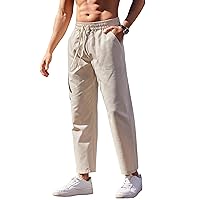 COOFANDY Mens Linen Casual Pants Lightweight Drawstring Beach Pants Elastic Waist Yoga Summer Trousers