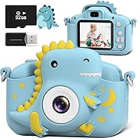 Kids Camera, Dinosaur Toddler Digital Camera for Ages 3-12 Boys Girls, Christmas Birthday Gifts, Selfie 1080P Camera for 3 4 5 6 7 8 9 Years Old Toys Light Blue