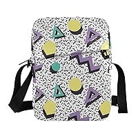 Geometric 80s Style Messenger Bag for Women Men Crossbody Shoulder Bag Cross Body Purse Mens Purse Satchel with Adjustable Strap for Business Office School