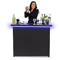 GoBar PRO Commercial Grade Portable Bar Table - Mobile Bartender Station for Events - Includes Black Skirt and Carry Case - Standard or LED, Pack 1