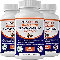 Vitamatic 3 Pack Fermented Black Garlic Extract 1000 mg 60 Capsules - Non-GMO, Gluten Free - Antioxidant and Cholesterol Support (Total 180 Capsules)