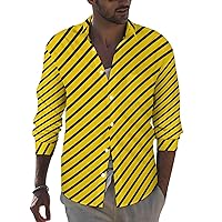 Bumblebee Stripes Casual Long Sleeve Shirts for Men Lapel Button-Down Top T-Shirts Pocket Tees