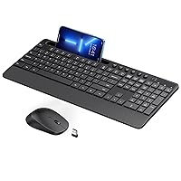 Wireless Keyboard and Mouse Combo, 2.4GHz Lag-Free Ergonomic Keyboard Full-Size with Phone Holder & 10 Independent Shortcuts, Silent Mouse with 4 DPI for Computer, Desktop, Laptop