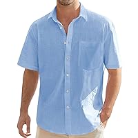 Men's Linen Polo Shirts Casual Button Down Short Sleeve Lapel Shirt Classic Textured Solid Loose Trendy Summer Beach Tops