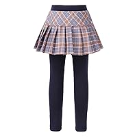 Kids Girls Fashion Pantskirt Footless Stretch Leggings with Plaid Pleated Skirt Fall Casual Daily Wear