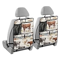 Colorful Cows Car Kick Mat for Kids Backseat Organizer with Adjustable Strap Back of Seat Protector for Vehicle SUV Car 25x18in 2 Pcs