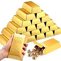 Honoson 24 Pcs Gold Bar Fake Gift Box Foil Gold Bar Party Favor Boxes Paper Golden Favor Boxes Treasure Brick for Pirate Casino Theme Party Decorations Candy Treats Chocolate Toys, 5.5 x 3.2 Inches