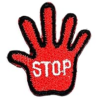 Kleenplus Mini Red Stop Hand Sign Patches Sticker Embroidery Iron On Fabric Applique DIY Sewing Craft Repair Decorative Sign Symbol Costume