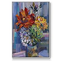 Renditions Gallery Abstract Wall Art White Floating Frame Paintings Multicolor Pastel Flowers in a Vase Canvas Hanging Artwork Prints for Bedroom Office Kitchen - 17