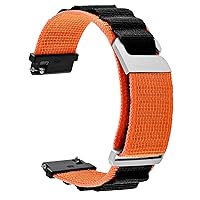 WOCCI 18mm Alpine Loop Nylon Watch Band, Adjustable Sport Strap, Silver Buckle (Black Orange)
