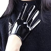 Black Super Long Leather Gloves for Women Faux Patent PU Sexy Opera Glossy Pair Finger Gloves Cosplay Matching
