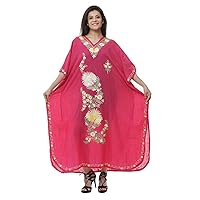 Cotton Kaftan Kashmiri Embroidered Maxi Long Dress for Women