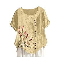 Summer Outfits for Women, Oversized Tops Womens Button Up Western Outfit Cutout Eyelet 2024 Crew Shirt, S, XXL