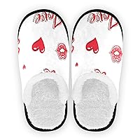 Fuzzy Spa Slippers Valentines Kiss Lips Love Red Hearts For Couple Slip on Anti-Skid Sole Memory Casual Slippers