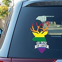 Guangpat Rainbow Pride Gay Lesbian Same Sex LGBTQ Stickers for Car Oh Deer I'm Queer Car Decal Window Decal Personalized Vinyl Decal Die Cut Decals Funny Laptop Stickers Bumper Stickers