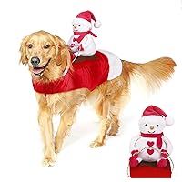 Dog Christmas Costume,Winter Snowman Shaped Doll Riding on Dog Apparel Party Dressing Up Clothing for Pet Christmas Riding Outfit for Dogs Antler Hoodie Clothes Xmas Costumes,XX-Large Size,Red
