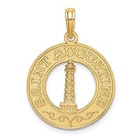 14k Gold Saint Augustine Round Frame With Lighthouse Center Charm Pendant Necklace Measures 25.6x19.2mm Wide 1.9mm Thick Jewelry Gifts for Women
