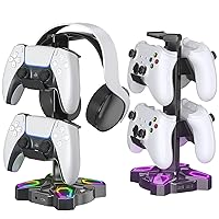 KANTUTOE RGB Headset Stand Desk Accessories, Headphone Holder with 1 Type-C  Port and 1 USB Port, Headphone Stand with 10 Light Modes and Non-Slip