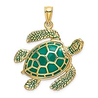14k Gold 3 d Large Sea Turtle With Green Enamel Shell Charm Pendant Necklace Measures 36x28.1mm Wide 6.5mm Thick Jewelry for Women