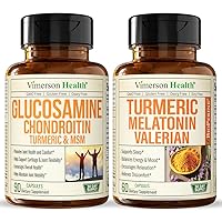 Vimerson Health Glucosamine Chondroitin MSM Boswellia + Turmeric Melatonin Valerian Bundle. Joint Discomfort Relief, Balanced Inflammatory Response and Stress Relief