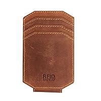RFID Blocking Ultra Slim Leather Money Clip Credit Card Holder Wallet Case With Strong Magnet 725 Brown