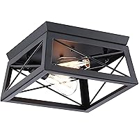 Pia Ricco Flush Mount Ceiling Light Fixture, Outdoor Ceiling Light for Porch, Black Farmhouse Ceiling Light, Modern Industrial Square Light for Entry, Hallway, Kitchen, Rustic Style,2-Light
