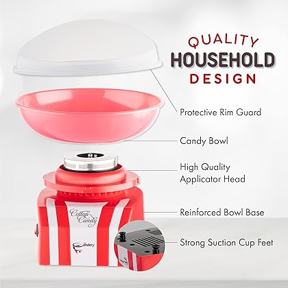 The Candery Cotton Candy Machine - Bright, Colorful Style- Makes Hard and Sugar Free Candy, Sugar Floss, Homemade Sweets for Birthday Parties - Includes 10 Cones & Scooper