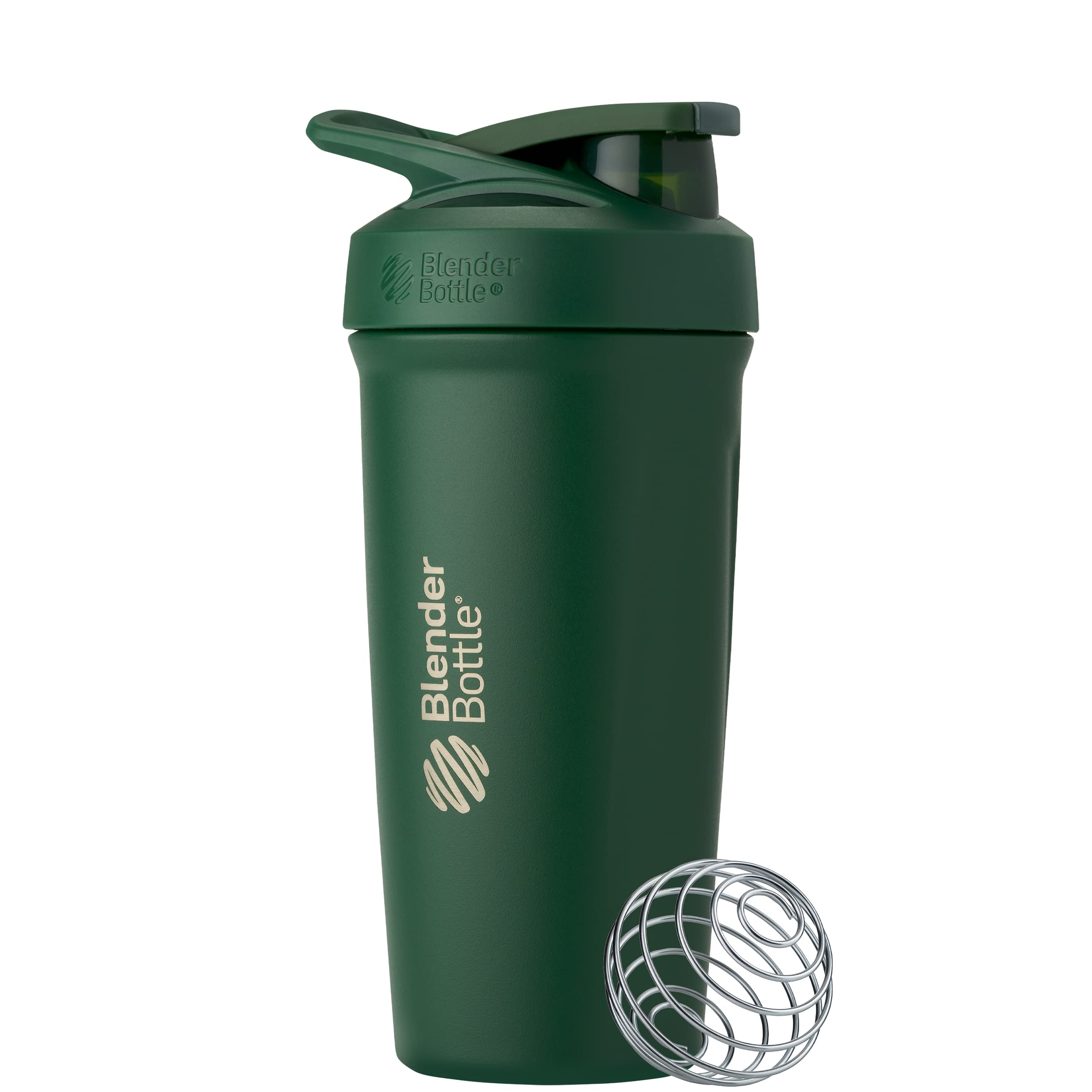 BlenderBottle Strada Shaker Cup Insulated Stainless Steel Water Bottle with Wire Whisk, 24-Ounce, Forest