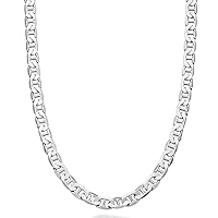 Miabella Solid 925 Sterling Silver Italian 6mm Diamond-Cut Solid Flat Mariner Link Chain Necklace for Women Men, Made in Italy