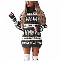 Merry Christmas Sweartshirt for Women Reindeer Snowflake Turtleneck Long Sleeve Jumper Midi Loose Pullover Sweater
