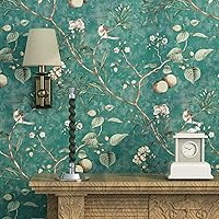 Blooming Wall Vintage Flower Trees Birds Wallpaper for Livingroom Bedroom Kitchen,57 Square Ft/Roll (Green Multi)